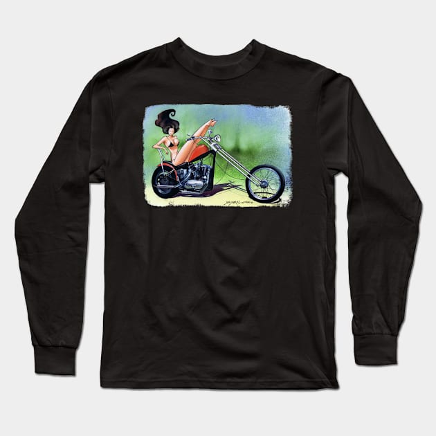 Bikini Motorcycle Girl Long Sleeve T-Shirt by Juan Alvarez & Jorge Gomez Shop